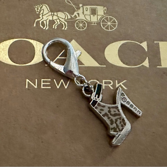 Coach Crystal Enamel Leopard Animal Print High Heel Bootie Wristlet Bag Charm - Picture 4 of 9